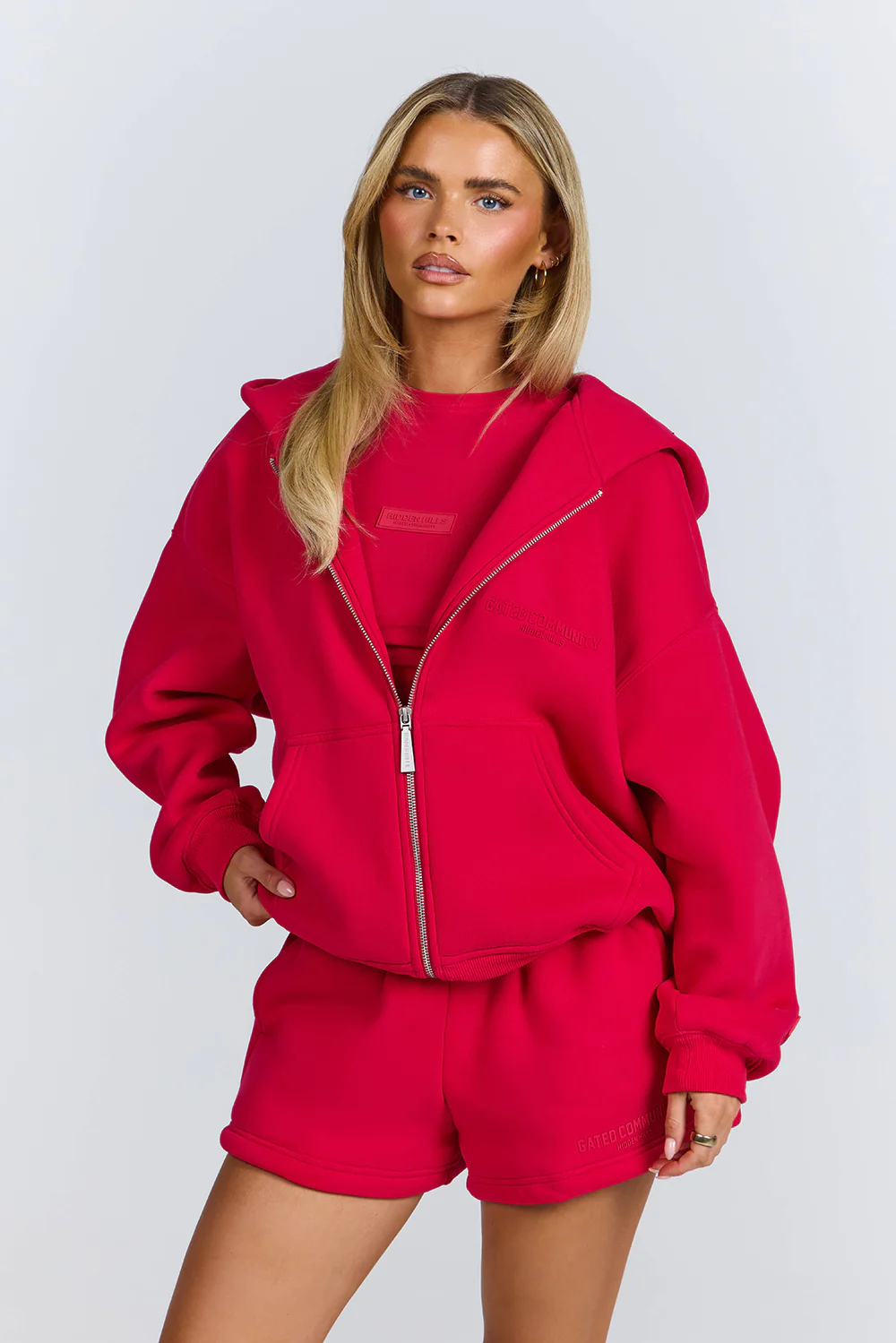 BASICS ZIP HOODIE RASPBERRY RED