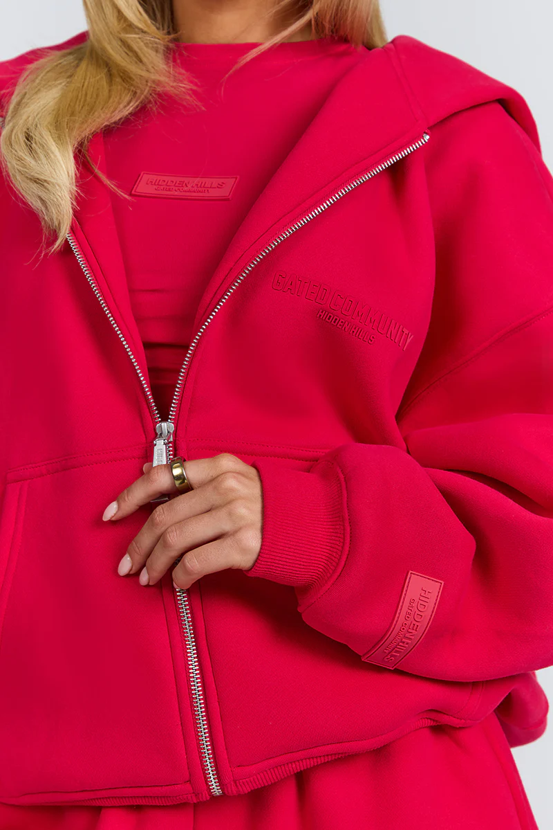 BASICS ZIP HOODIE RASPBERRY RED - Image 2