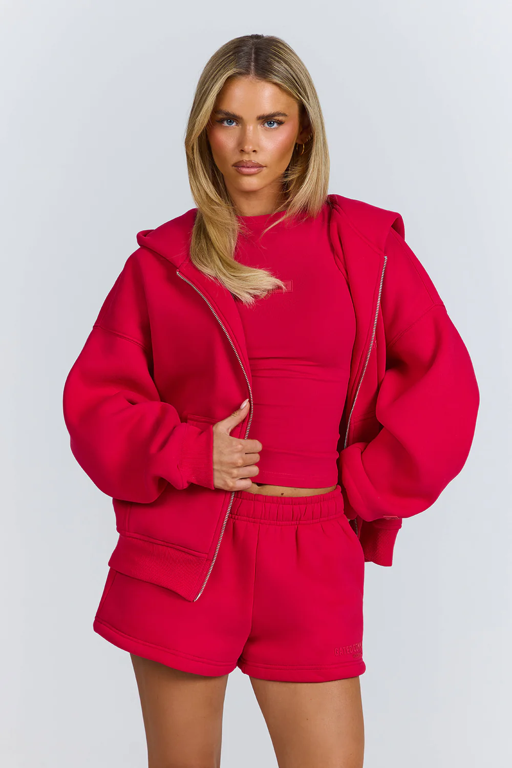 BASICS ZIP HOODIE RASPBERRY RED - Image 3