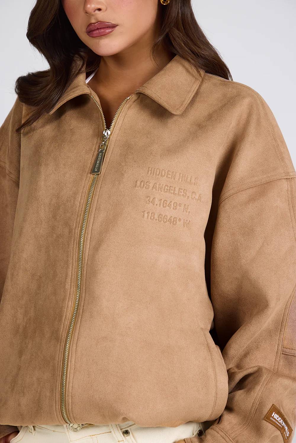 EMBOSSED SUEDE JACKET CAMEL - Image 3