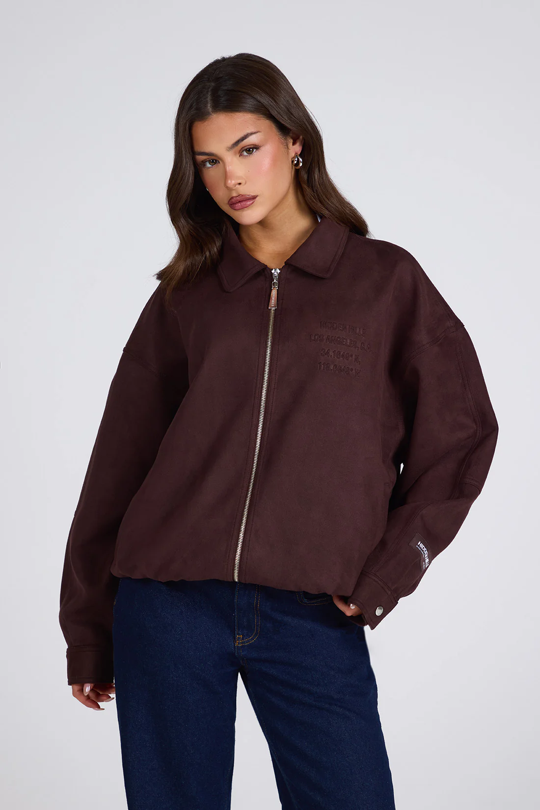 EMBOSSED SUEDE JACKET DARK BROWN