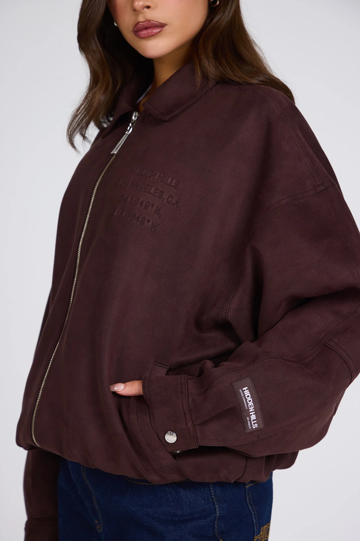 EMBOSSED SUEDE JACKET DARK BROWN - Image 2