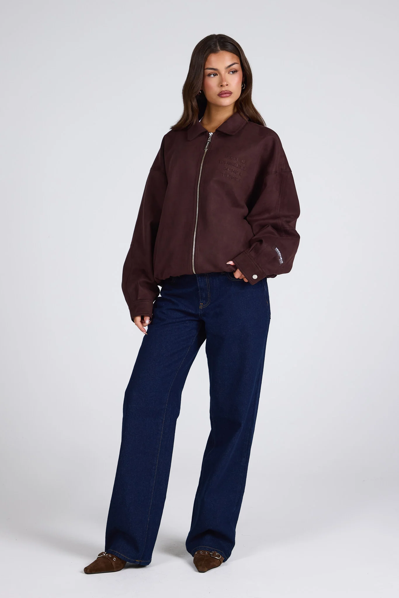 EMBOSSED SUEDE JACKET DARK BROWN - Image 3