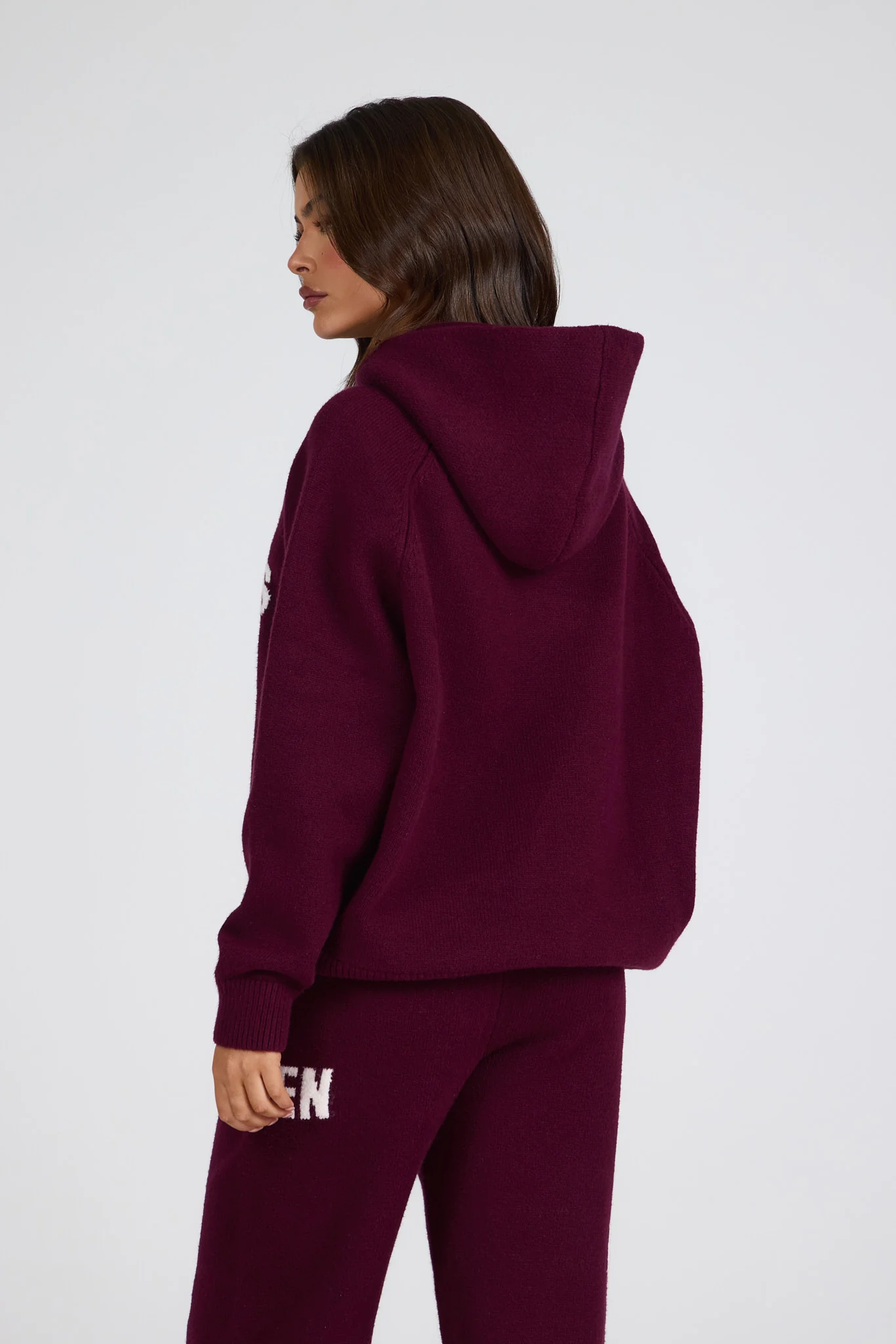 KNIT HOODIE DARK PLUM - Image 3