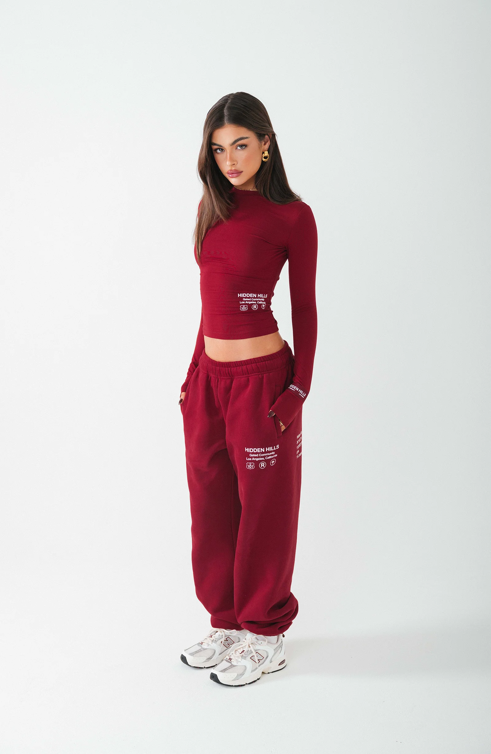 LABEL CUFFED SWEATPANTS BURGUNDY - Image 4