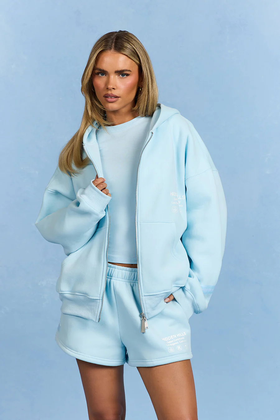 LABEL ZIP HOODIE LIGHT BLUE - Image 2