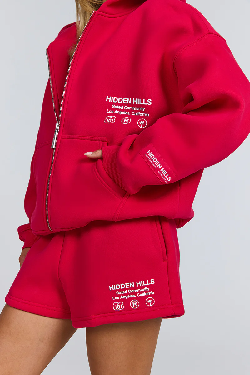 LABEL ZIP HOODIE RASPBERRY RED - Image 2