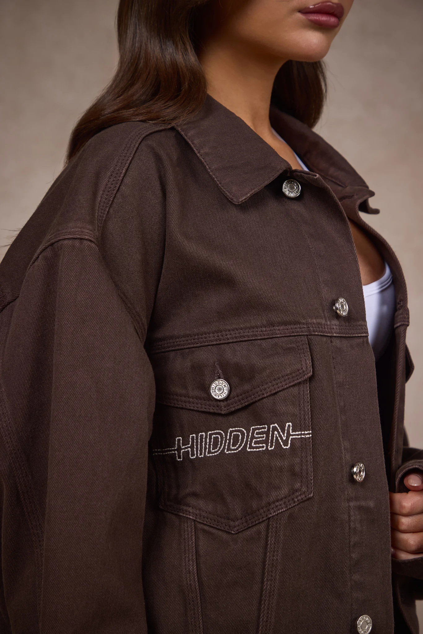 LOGO STITCH DENIM JACKET DARK BROWN - Image 3