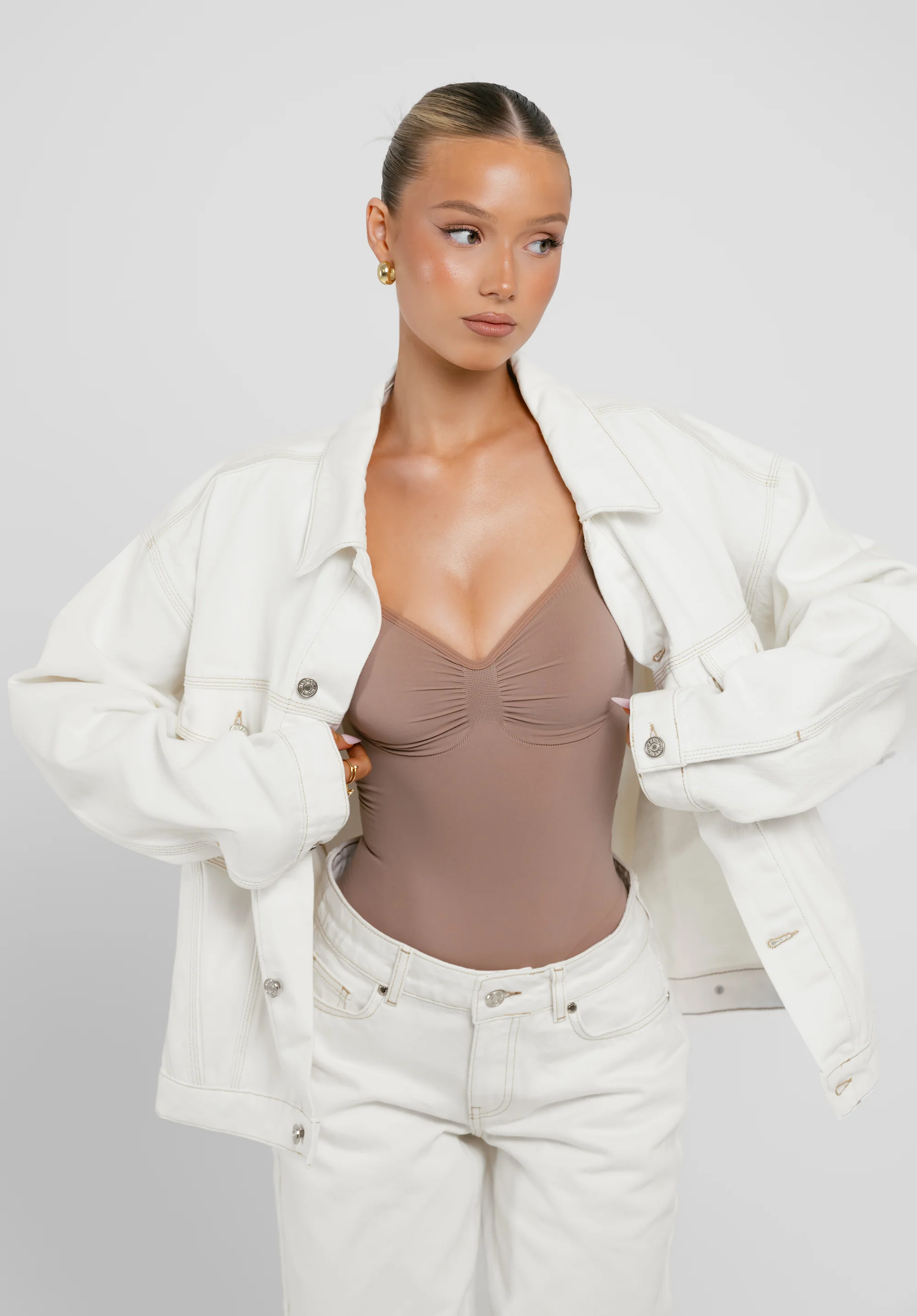 LOGO STITCH DENIM JACKET OFF WHITE - Image 3