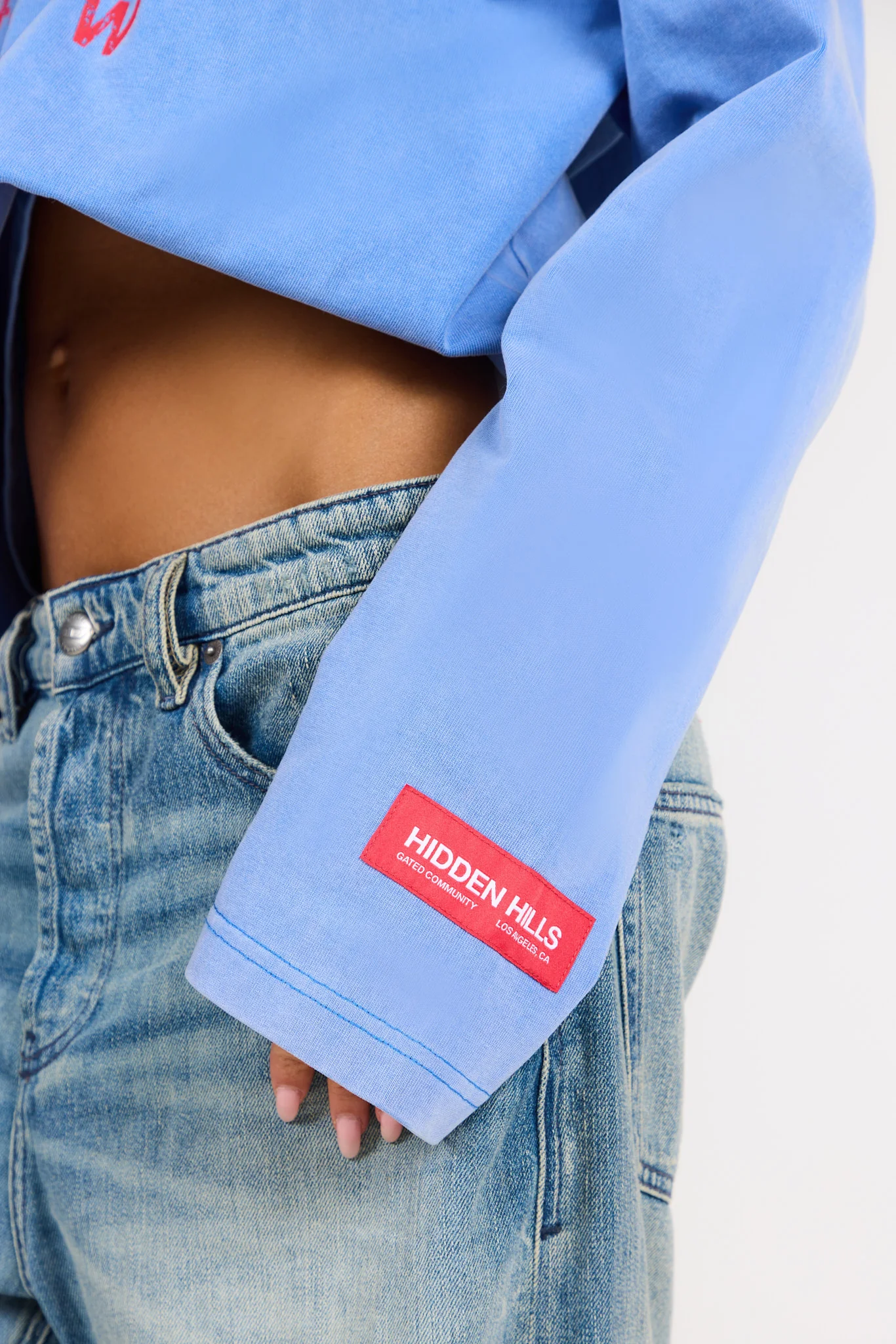 VINTAGE LOGO WASHED LONGSLEEVE T-SHIRT SKY BLUE/RED - Image 3