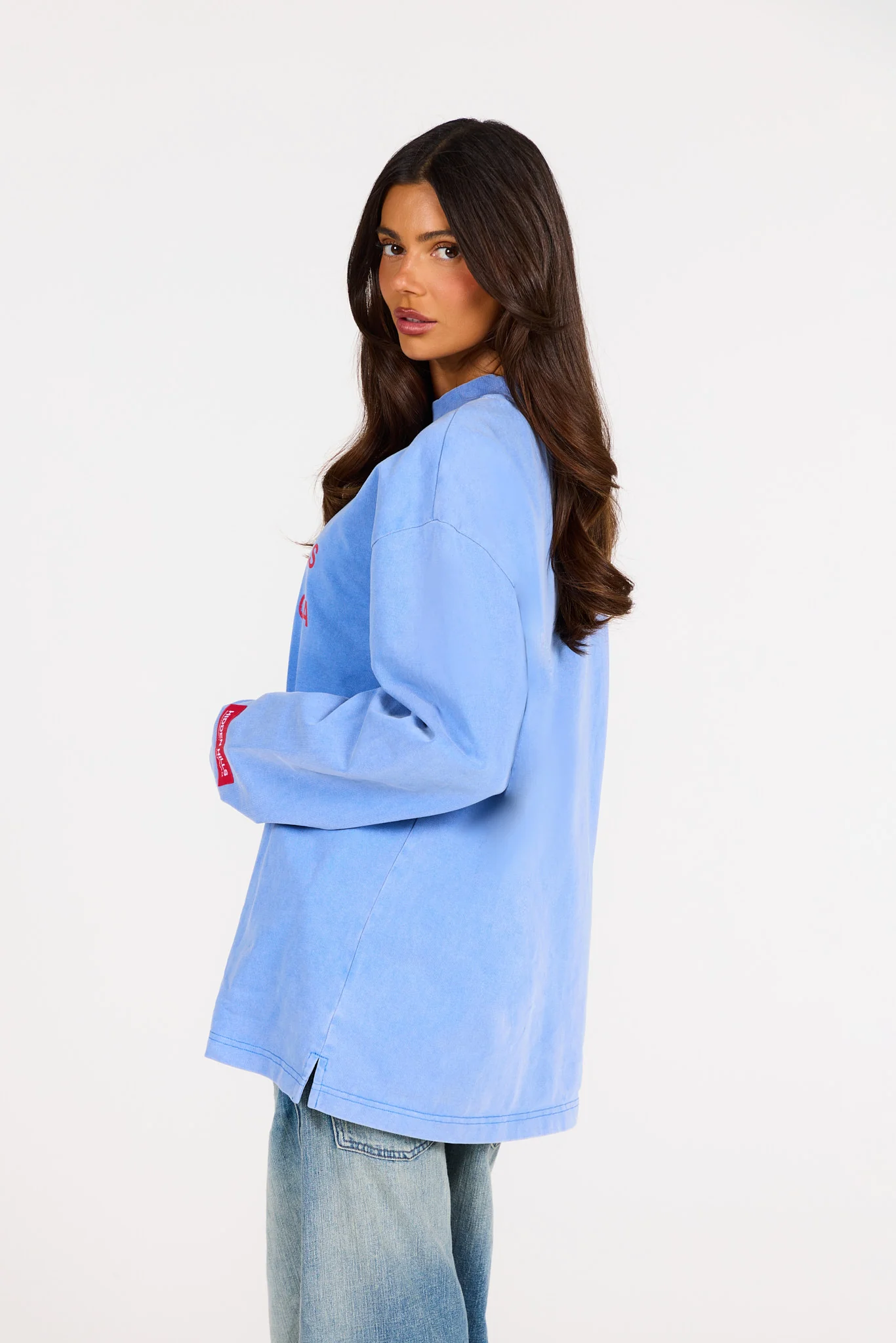 VINTAGE LOGO WASHED LONGSLEEVE T-SHIRT SKY BLUE/RED - Image 4