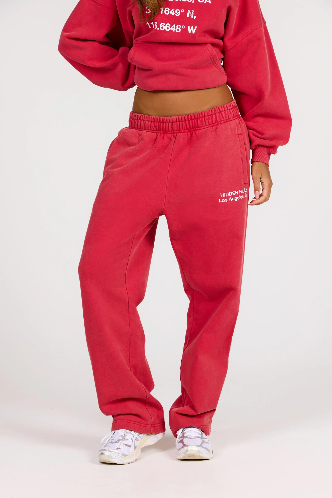 VINTAGE WASH STRAIGHT LEG SWEATPANTS RASPBERRY RED - Image 4